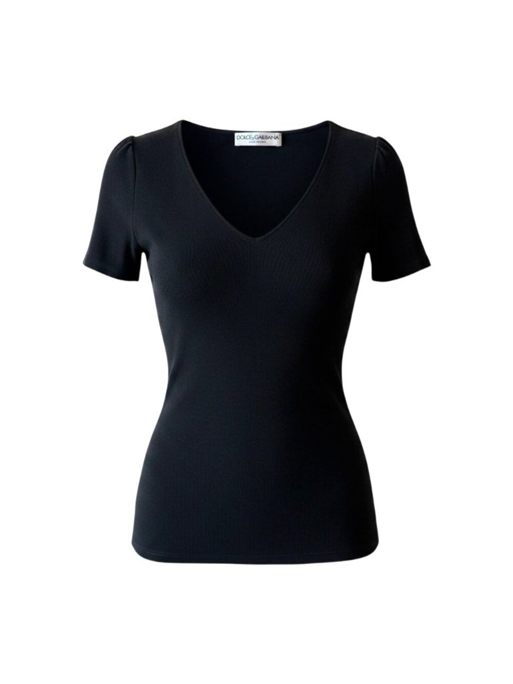 Dolce & Gabbana Vintage 90s Stretchy Knit Black V-Neck Short Sleeve Top Classic